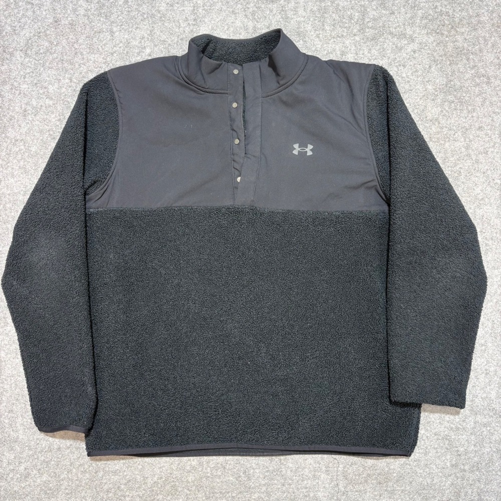 Under Armour Golf Mens XXL Black Sherpa Fleece Snap Mock Neck Pullover Jacket
